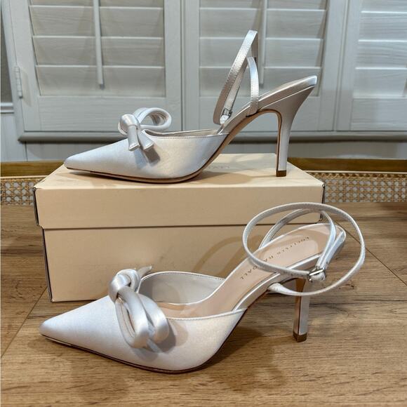 Loeffler Randall Alina Bow Pump Ankle Strap Satin Cream Size 8.5 NIB Chic Classy - Picture 3 of 16